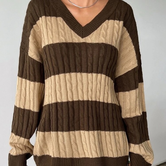 Cute Brown Stiped Knitted Sweater - Picture 2 of 8